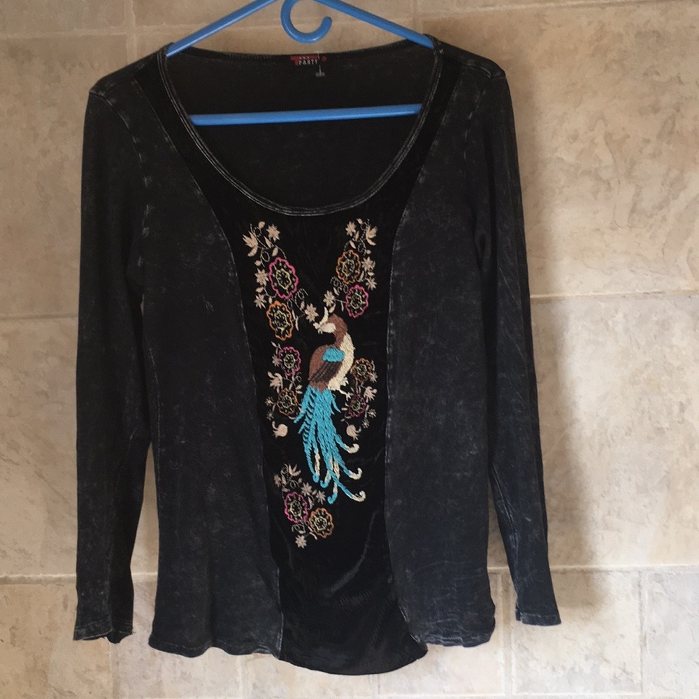 Peacock embroidered on velour long sleeves T party